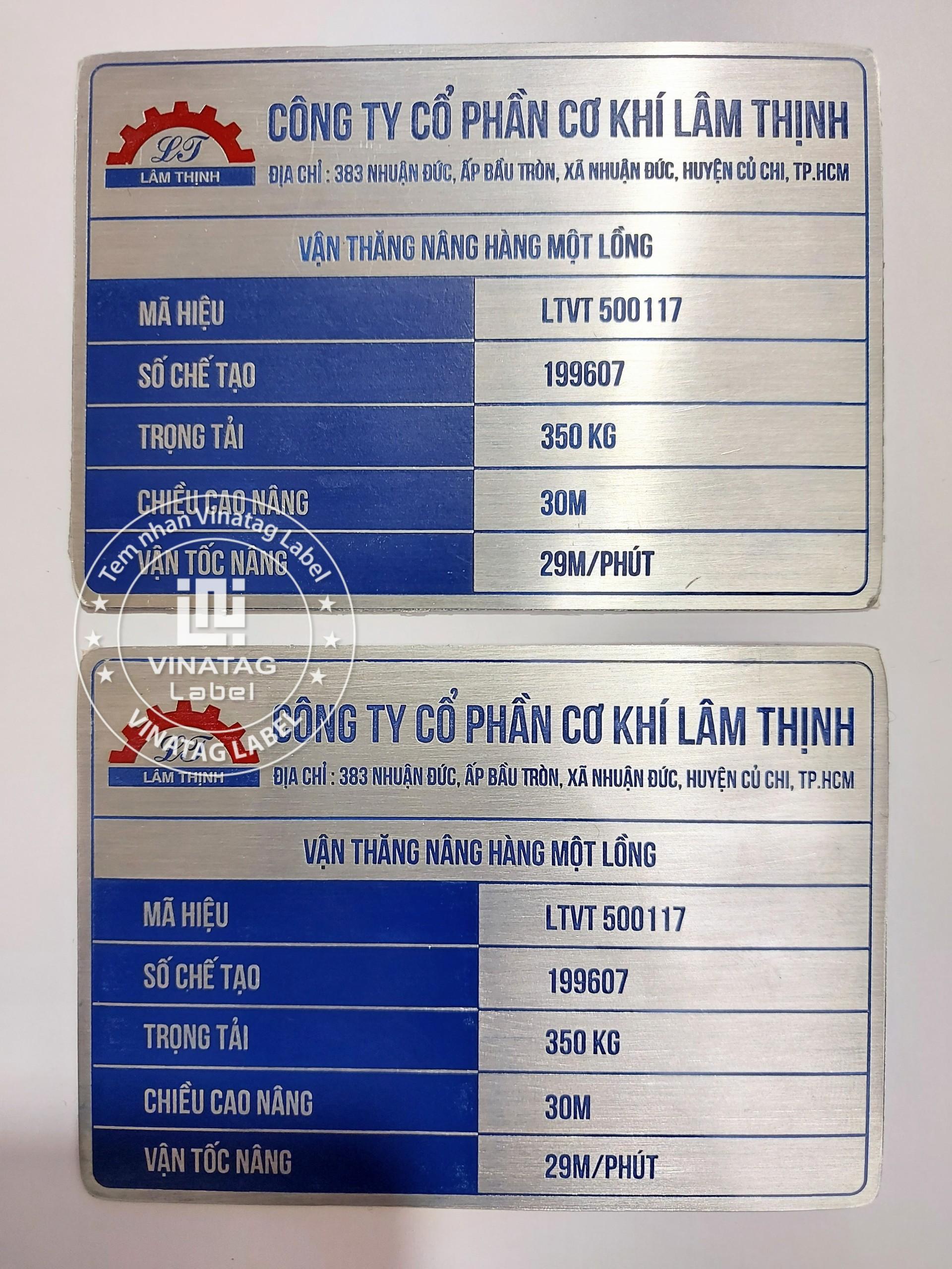 Mẫu Tem Dán Động Cơ, Máy Móc do Vinatag gia công 5