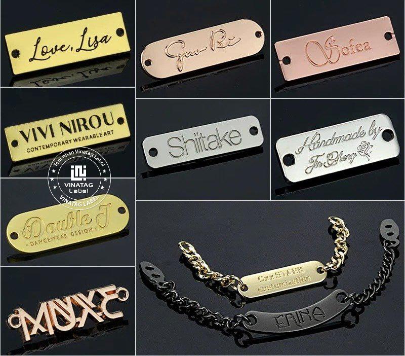 Chi tiết tag kim loại khắc logo theo yêu cầu – chất liệu tag may mặc