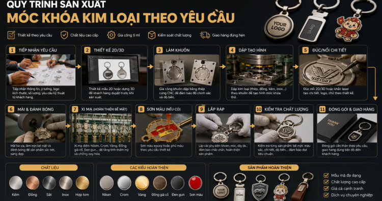 Quy trình sản xuất móc khóa kim loại theo yêu cầu tại Vinatag